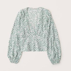 Abercrombie Button Waist Green Floral Blouse (XS)